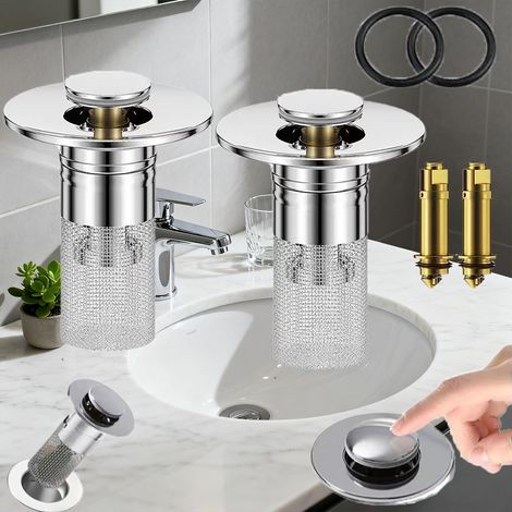 Spülbeckenstöpsel – 2er-Set – Edelstahl – Haarkorb – Badezimmer/Dusche – Silber (1/5)