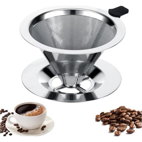 Filtre à café en acier inoxydable 304, double couche, réutilisable, sans papier pour infusion manuelle (1/5)