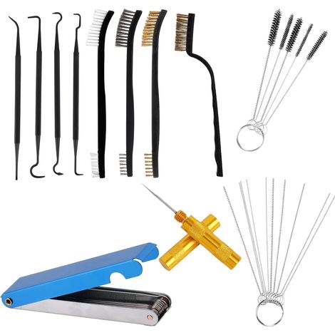 Kit Nettoyage Carburateur, Comprenant 3 Brosses Doubles 1 Brosse Simple 23 Aiguilles 5 Brosses Nylon 1 Grattoir 4 Crochets Nettoyage l'Entretien Moteurs Motos Quads Tondeuses Petits Moteurs (1/5)