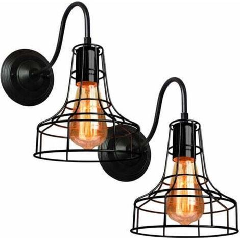royaluxe -Lot de 2 Rétro Appliques Murales Industrielle Vintage Intérieure Cage en Métal Fer Noir Suspension luminaire Loft pour Salon Chambre Café Bar Restaurent (1/5)
