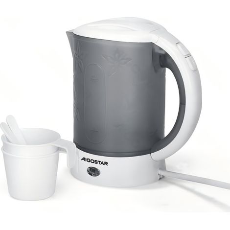 Bouilloire électrique de voyage Aigostar 650 W 0,6 L, mini bouilloire portable en plastique, idéale pour la chambre d'étudiant et le bureau.