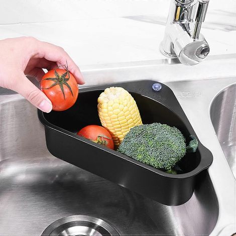 Panier égouttoir d'évier, panier égouttoir triangulaire avec ventouse, étagère de rangement pour évier d'angle de cuisine (1/5)