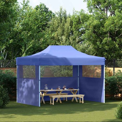 Tente de réception pliable avec 3 parois 3x4 m Acier Bleu (1/5)