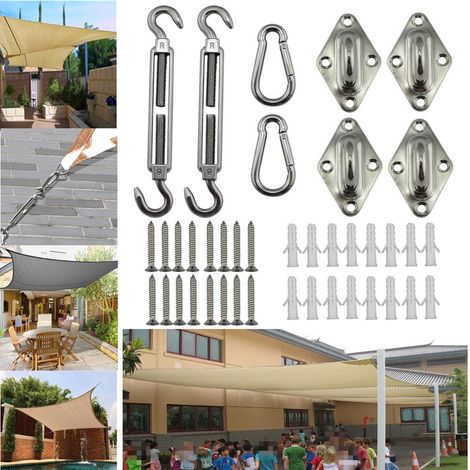 Kit de Fixation Voile d'Ombrage – 304 Acier Inoxydable, Kit de Montage pour Voile Triangulaire, Carrée & Rectangulaire, Résistant à la Rouille, Usage Extérieur (1/5)