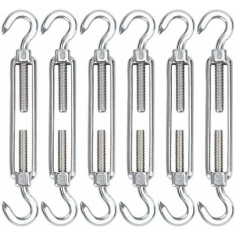 Lntyq M5 Tendeur Cable Acier Inoxydable, Lot de 6 Tendeur de Fil Crochet et Crochet Réglable Heavy Duty Tension Hook & Hook pour Corde Cable Fil à Linge, Grillagefor Sun Shade Installation (1/5)