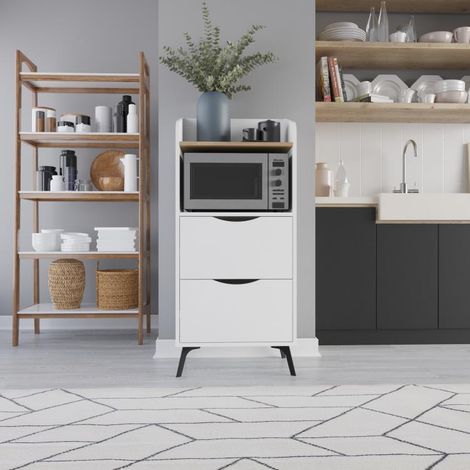 Mobile Multiuso 60x36x136 cm con 2 Cassetti e 1 Ripiano in Melamina Bianco Effetto Legno (1/4)