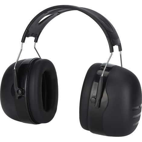 Casque antibruit noir de protection auditive, indice NRR 37 dB, idéal pour la construction et le travail du bois.