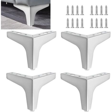 Pieds de Meubles en Métal Triangulaires, Charge Jusqu'à 800 KG pour Meuble Canapé Table Basse Meuble TV et Autres (4 inch(10cm), Silver) (1/4)