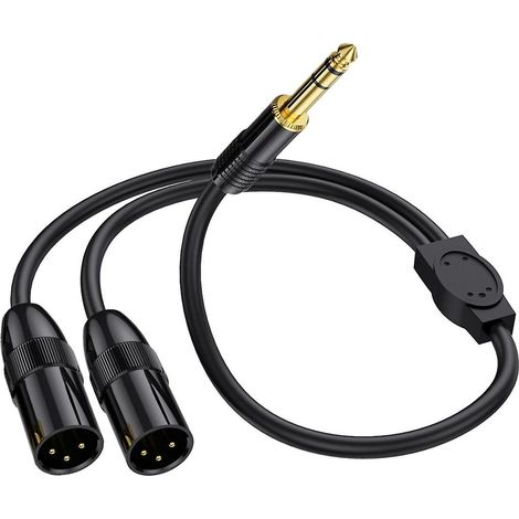 Adaptateur convertisseur audio stéréo asymétrique en Y : câble répartiteur en Y avec prise jack TRS mâle 6,35 mm vers deux prises XLR mâles pour microphone. (1/5)