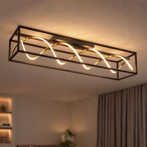 Lampada da soffitto a LED dimmerabile tramite telecomando Lampada da soggiorno Plafoniera oro nero, 40W 4700lm bianco caldo - bianco freddo, LxLxH 90 x 20 x 25 cm