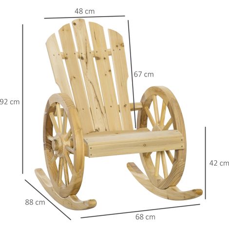 Fauteuil à bascule rustique, fauteuil de détente, chaise de jardin à roulettes, fauteuil à bascule design en bois massif naturel, 68 x 88 x 92 cm, pour jardin et terrasse (1/5)