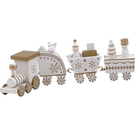 Train De Noël En Bois - Décoration De Table Pour Fêtes - 4 Wagons Avec Crochets D'Assemblage - Idéal Pour Étagère, Cheminée Ou Bureau - Lot De 1 (1/5)