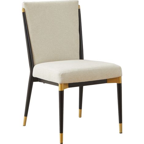 Lot de 2 chaises à manger modernes au style scandinave avec assise en tissu crème et pieds noirs dorés (1/5)