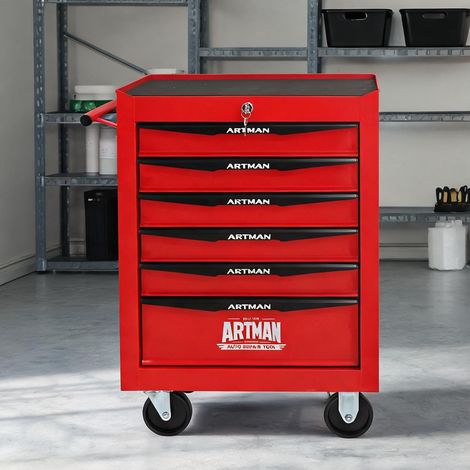 Servante d'atelier coloris rouge noir en acier 60 x 33 x 77,5 cm (1/5)