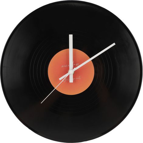 Horloge murale ronde rétro de 30 cm (12 pouces) silencieuse à piles, style disque vinyle, idéale pour un café ou un salon, orange. (1/5)