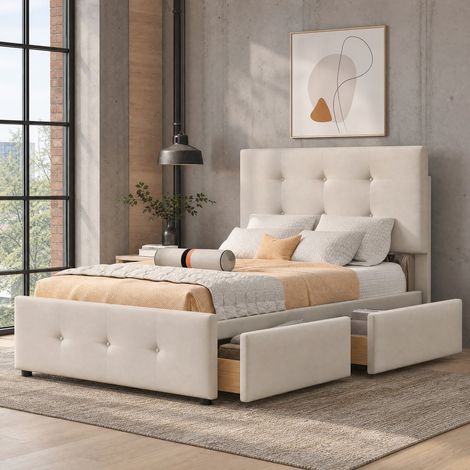 MEUBLIV Letto 90x200 cm beige – con contenitore e testiera, senza materasso (1/5)