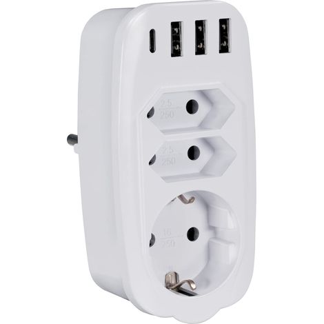 Adaptateur Multiple avec Fonction de Charge USB NV81L - Adaptateur de Prise USB C - Multiprise 7 en 1 - Chargeur Universel pour 7 appareils - USB A et USB C - Prise CEE 7/7 (1/4)