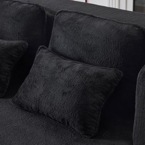 Grand canapé d'angle noir moderne avec 4 coussins jetables, méridienne en flanelle confortable, matelas pliable en mousse haute densité, idéal pour salon, chambre d'amis et chambre à coucher, sans mon (1/5)