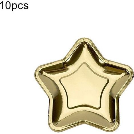 Assiette jetable décorative - Lot de 10 pièces - Couleur or - Motif étoilé - Résistant à l'abrasion - Texture épaisse (1/5)