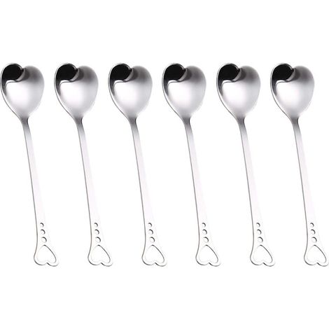 Cuillères en acier inoxydable en forme de cœur, lot de 6 - (1/4)