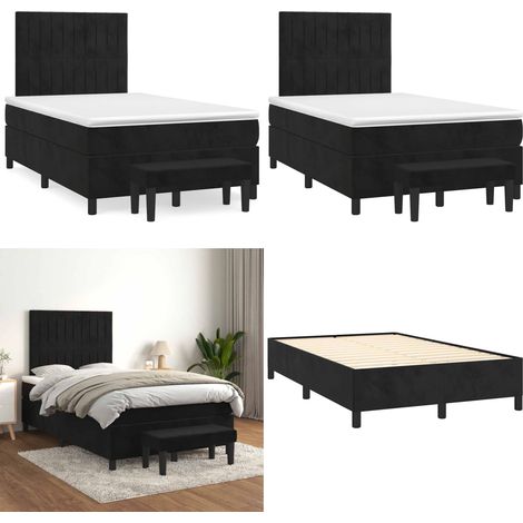 Sommier à lattes de lit avec matelas noir 120x190 cm velours - Lit Double - Lit Avec Rangement - Lit Capitonné - Lit Design - Lit Moderne - Home & Living (1/5)