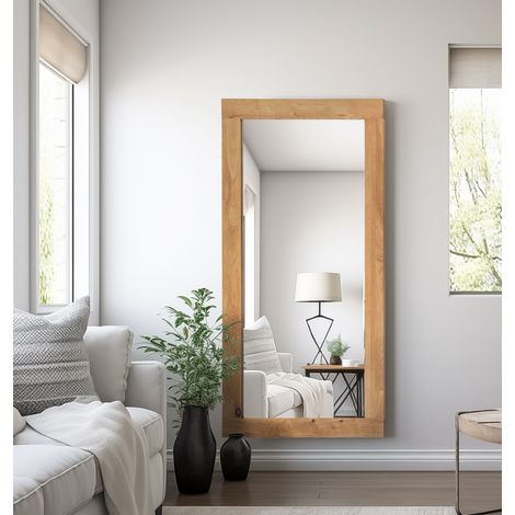 Hallowood Furniture Waverly Full Length Large Oak Framed Wall Mirror, Narrow Hanging Long Framed Solid Oak Wall Mirror for Living Room, Bathroom and Hallway (138 x 68cm) (1/5)