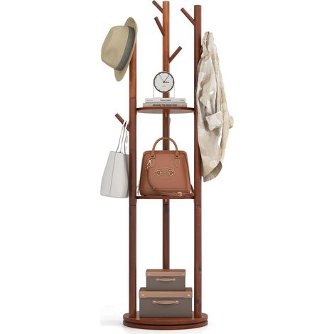 Goplus – Porte-manteau rotatif en bois d'hévéa – 3 étagères et 9 crochets – Charge 35kg par étagère – Dimensions 42 x 167 cm – Bords arrondis pour protection