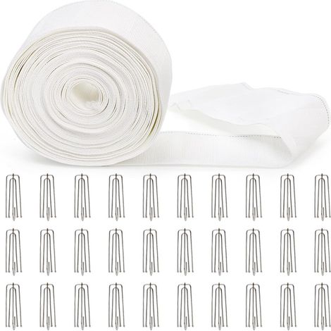Ruban de tissu de 10 mètres avec 30 pinces à rideaux, couleur d'origine, crochets métalliques pour rideaux