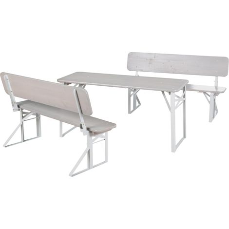 roba Set Tavolo + 2 Panche con Schienale per Bambini - per Giardino, Terrazzo, Aria Aperta - Pieghevole - Salvaspazio - con Angoli Arrotondati - da 24 Mesi - Legno Laccato Grigio (1/5)