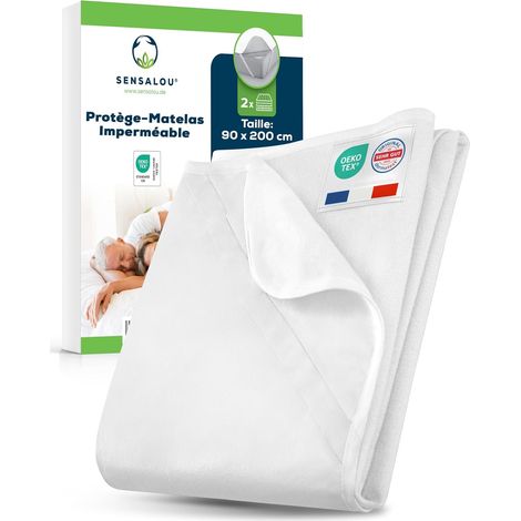 Lot de 2 Protège-Matelas 90x200 cm - Alèse Imperméable en Coton (1/5)