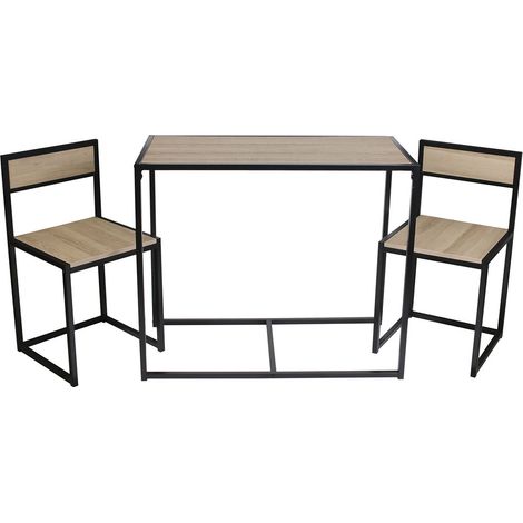 OTALIA - Ensemble Table et 2 Chaises Métal et Aspect Bois (1/5)
