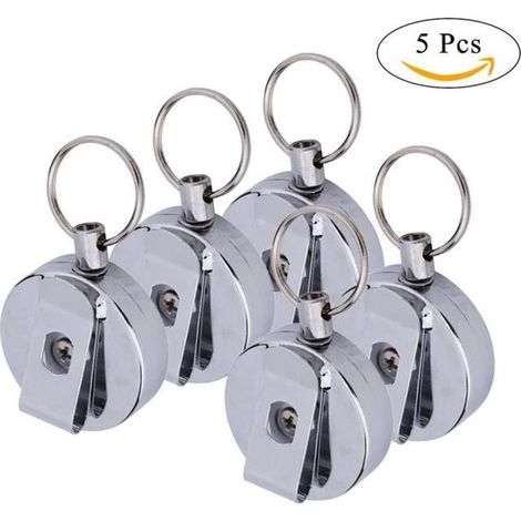 Enrouleur - FAFEICY - Bobine noire - Corde en acier inoxydable 60 cm - Clip de ceinture - Rappel rétractable (1/4)
