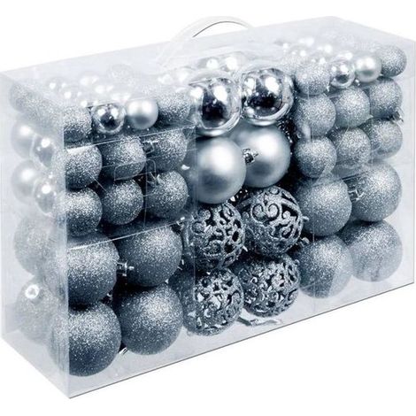 Lot de 100 boules de Noël - Plastique / synthétique - Argent - Décoration de sapin de Noël (1/5)