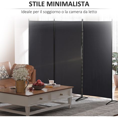 Paravent design 3 volets pliants, noir, métal et polyester, 253x50x182 cm, cloison décorative pour intérieur (1/5)