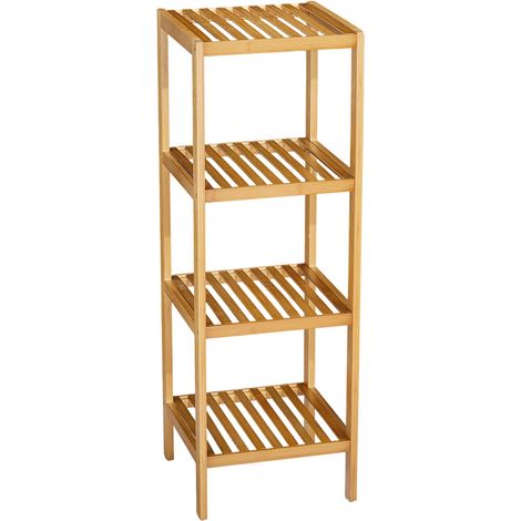 Étagère étroite en bambou à 4 niveaux pour salle de bain, avec étagères à lattes, support pour plantes en bois naturel, porte-serviettes sur pied, étagère d'angle pour salle de bain, entrée, chambre, (1/5)