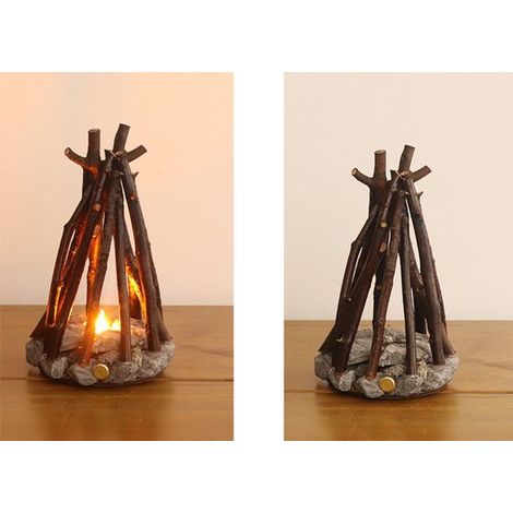 Lampada da falò in legno realizzata a mano, lampada da tavolo decorativa con effetto suggestivo, lampada a LED a fiamma ricaricabile tramite USB con 3 modalità (Art Deco) (1/5)