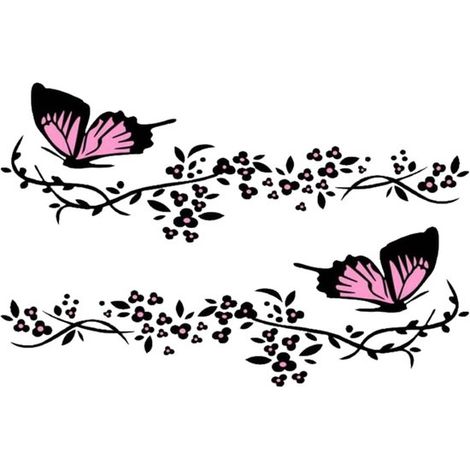 Adesivo per auto, adesivo per finestrino, adesivo divertente per auto, adesivo per moto, pellicola adesiva per auto con motivo a farfalla e fiori, 11 x 30 cm, nero. (1/5)