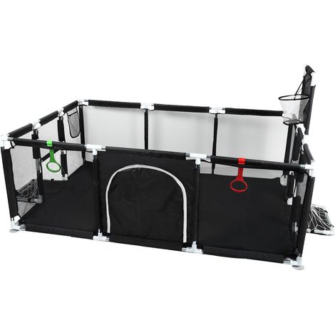 Baby Laufstall Basketballkorb Und Fußballleiter Laufstall Baby Laufgitter Schutzgitter Absperrgitter mit Einstieg Krabbelgitter Schwarz (1/5)