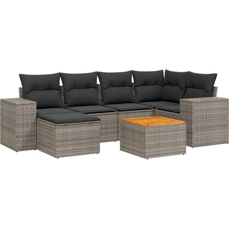 Maison Exclusive - Salon de jardin avec coussins 7 pcs gris résine tressée (1/3)