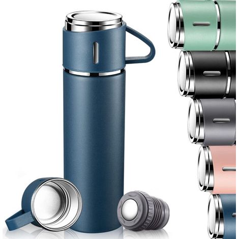 Borraccia termica in acciaio inox da 500 ml con tazza e manico, a prova di perdite e senza BPA, ideale per caffè, tè, ciclismo ed escursionismo - Crezuo