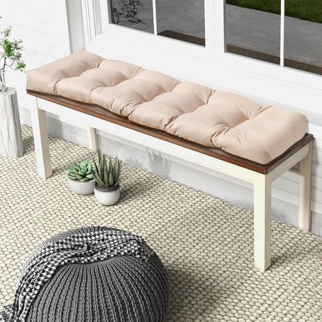 COSTWAY Cojines para Banco, 132 x 49 x 15 cm, Algodón PP Suave, Colchón para Banco de jardín, Cojín Rectangular para Interiores y Exteriores (Blanco) (1/5)