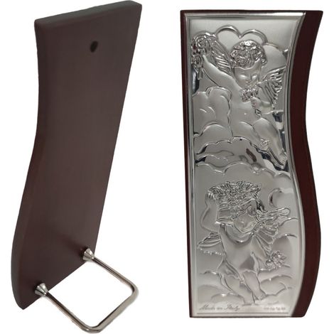 Icona sacra in argento 925 legno con angeli quadro idea regalo casa bomboniera bimbo bimba comunione cresima poggiare appendere (1/5)
