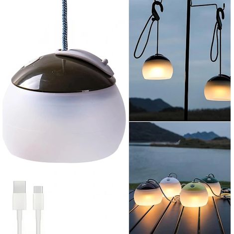 Lampe de camping ronde verte avec 3 niveaux de luminosité réglables et un crochet - idéale pour les activités de plein air, les urgences, les tentes et la pêche - éclairage décoratif d'ambiance. (1/5)