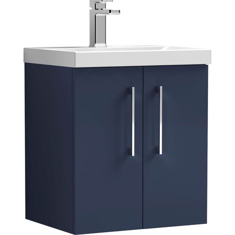 Nuie Arno Satin Midnight Blue 500mm Wall Hung 2 Door Vanity Unit and Thin Edge Ceramic Basin - ARN2921D (1/5)