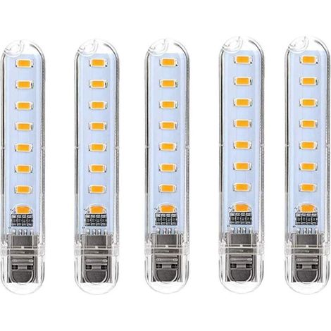 Lampe LED USB, LED Mini Portable USB Lampe, 5 Pièces Lumière De Clavier D'ordinateur, Pour PC, Ordinateur, Batterie Externe (Blanc froid) [Classe énergétique G] (1/4)