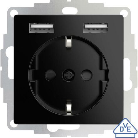 2USB 2U-449313 Prise de courant encastrable norme VDE, avec USB, sécurité enfants IP20 noir X055571 (1/5)