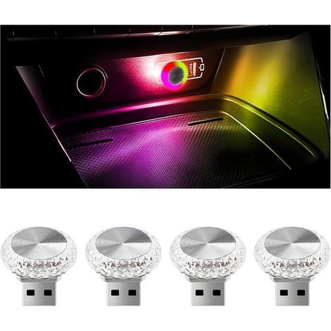 4 luces LED USB para coche, Mini luz nocturna portátil, Multicolor con parpadeo lento, Iluminación interior universal, Apta para SUV (1/5)