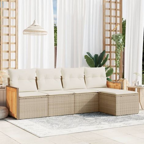 Juego de sofás jardín con cojines 5 pzas ratán sintético beige vidaXL (1/3)