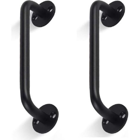 Lot de 2 poignées de porte de grange tubulaires - Noir - Barre d'appui pour porte coulissante, porte de garage