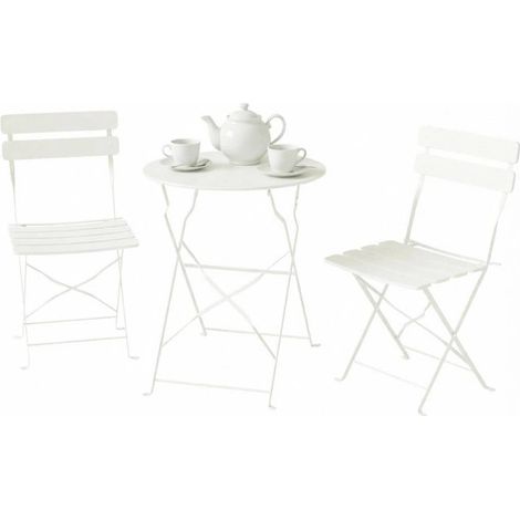 CHICFURN Set bistrot da giardino pieghevole 1 tavolo 2 sedie Ø58 cm metallo crema senza montaggio (1/5)
